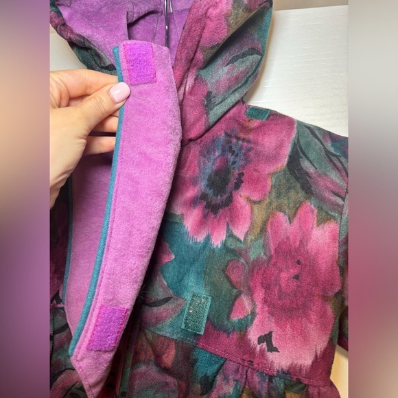 80s Floral Hooded Warm Kids Winter Vintage OnePiece Snowsuit with Hat&Gloves - Picture 11 of 11